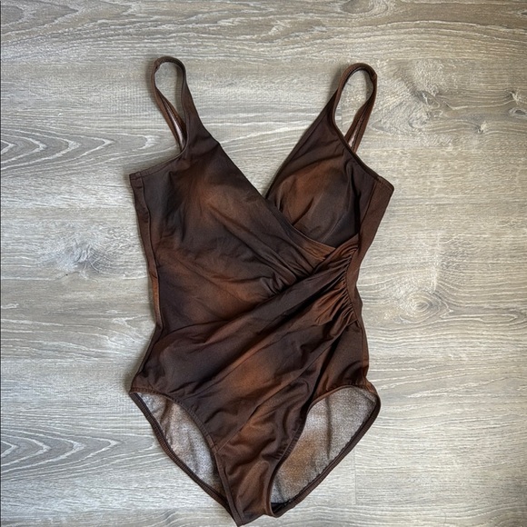 Miraclesuit® Chocolate Brown Wrap One-Piece Swimsuit 12 - Picture 2 of 8